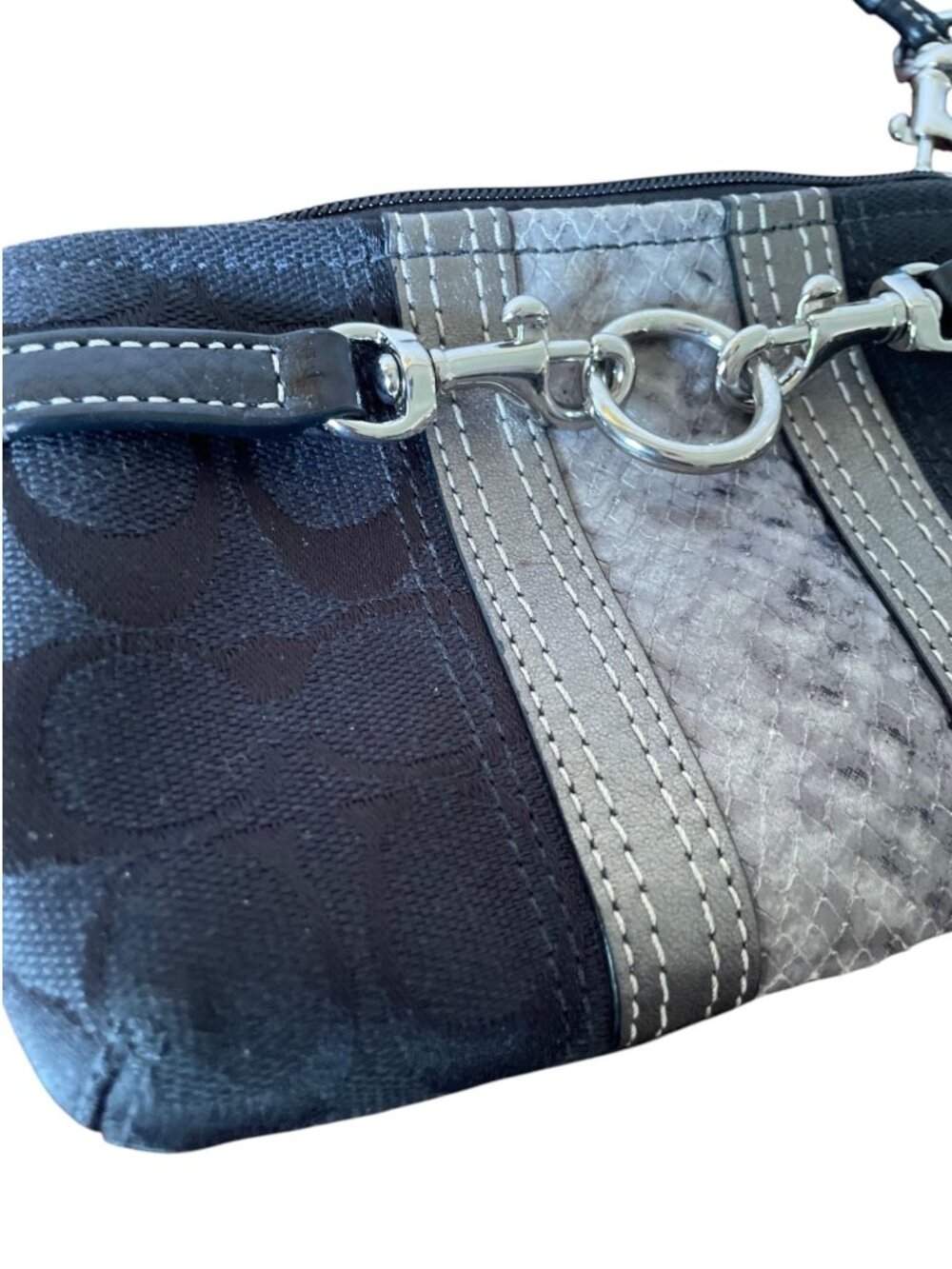 RARE Coach Jacquard Python Stripe Demi Pouch Wristlet Black and Grey Snakeskin - Picture 4 of 10
